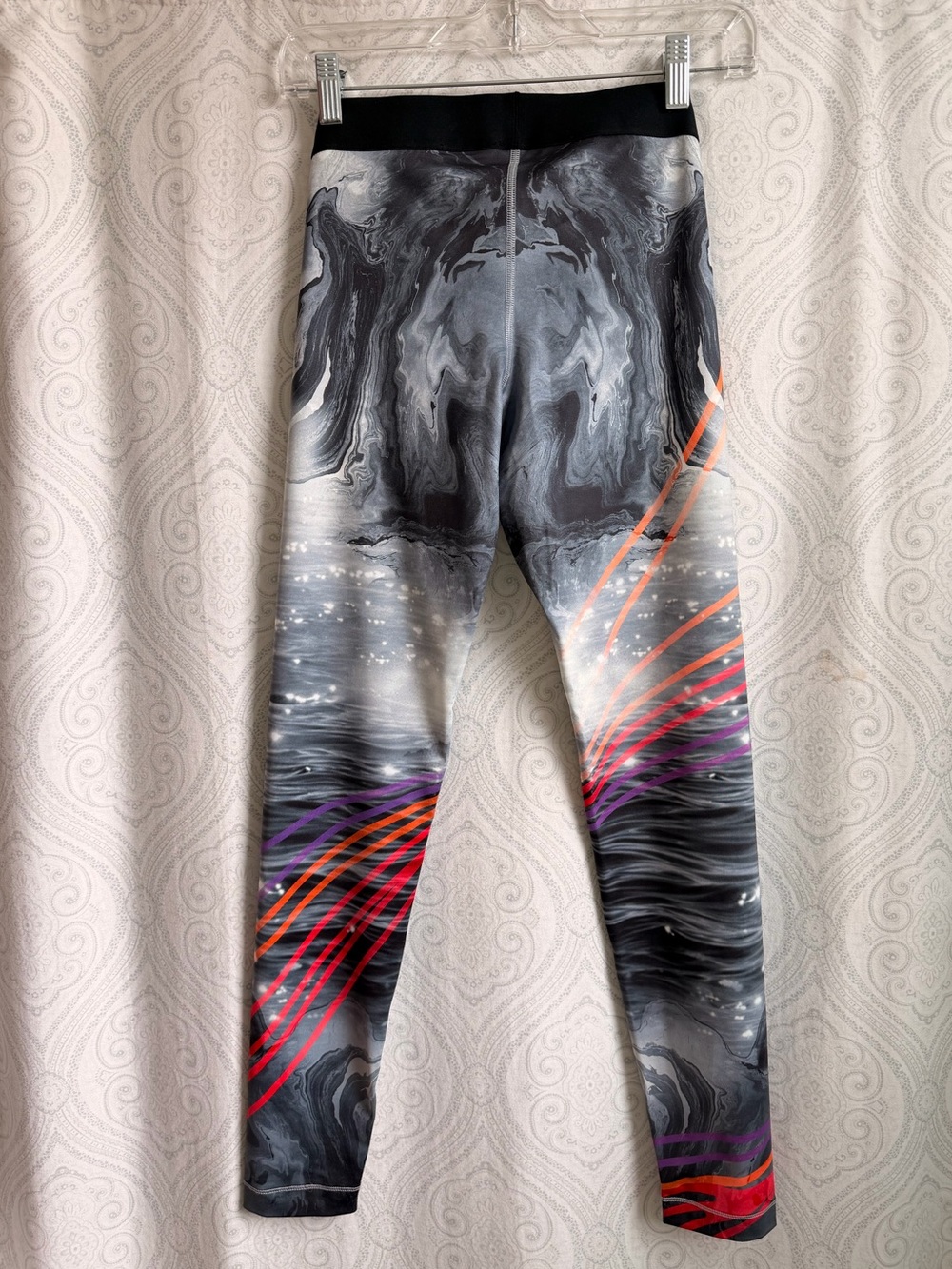 Nike Black & Gray Marble Leggings with Red, Orange and Purple Stripes - Picture 2 of 4